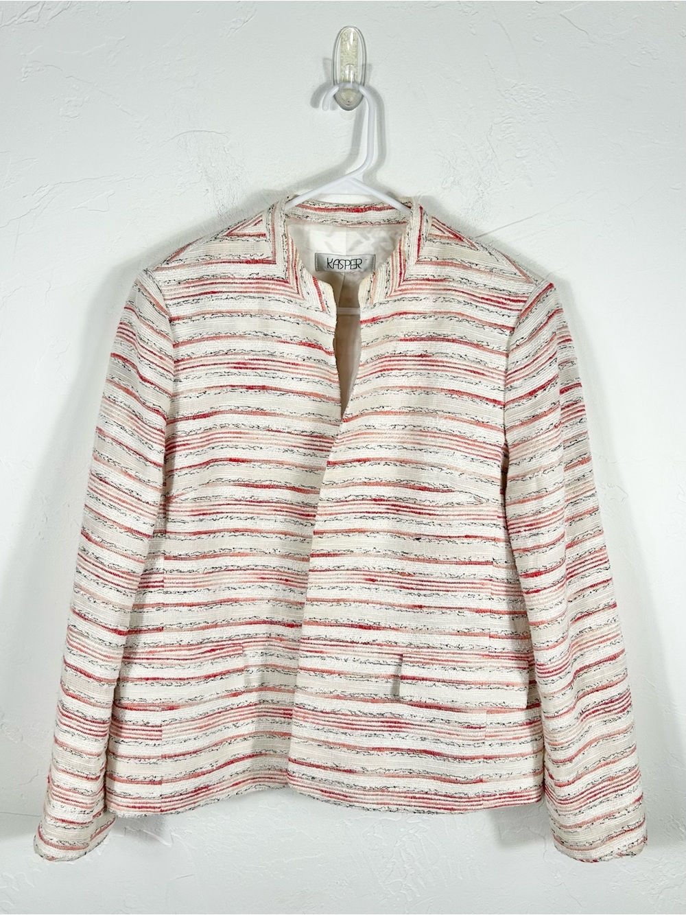 👁️Kasper Women's Striped Open Front Tweed Blazer Jacket Layering Office
